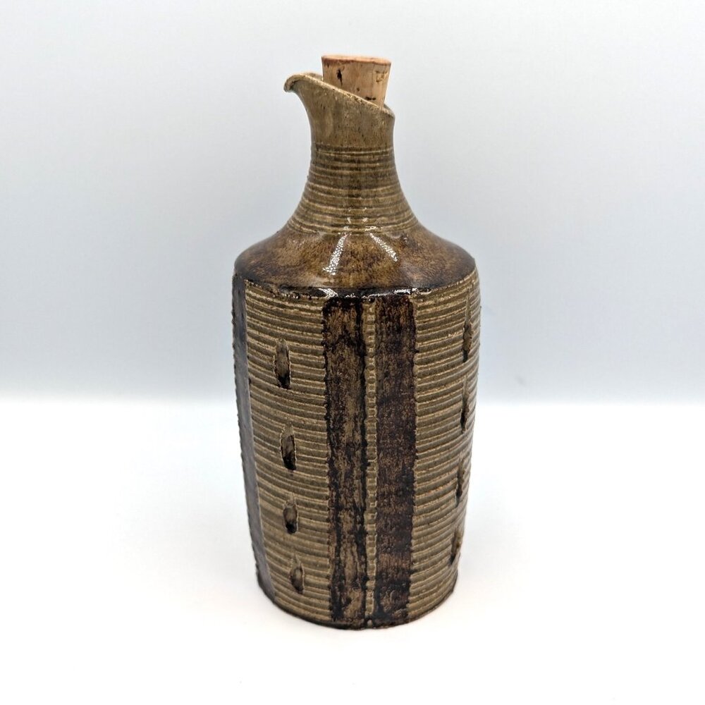 Early Felix Tissot Taxco Pottery Stoneware Oil Cruet Spouted Jar Signed 8" Earth